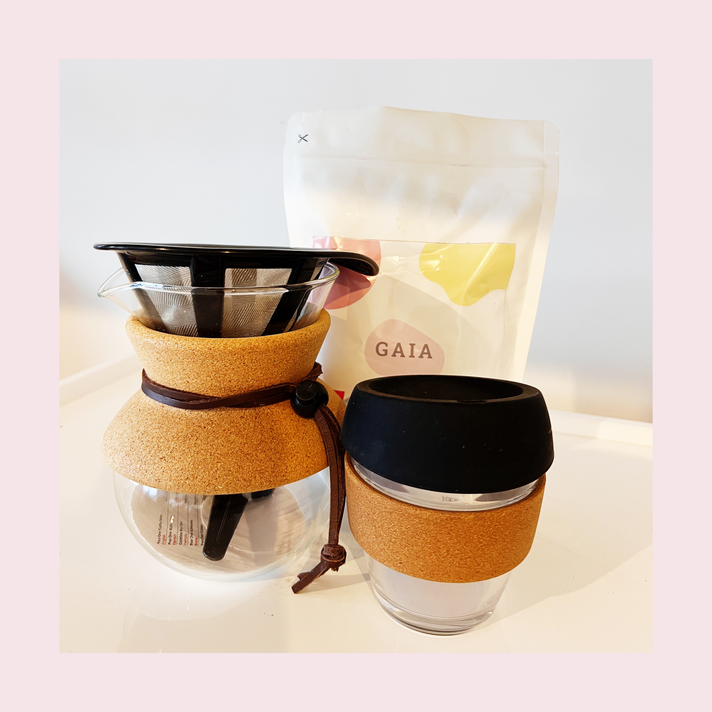 Bodum Pour Over with Coffee and Glass Keep Cup
